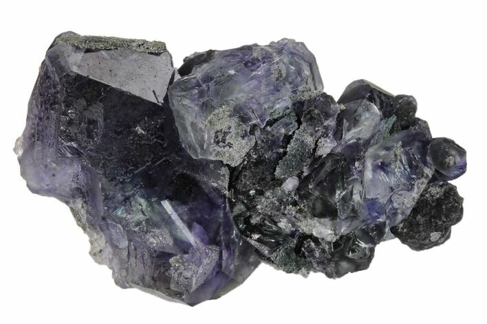 Purple Cuboctahedral Fluorite Crystals on Quartz - China #161820